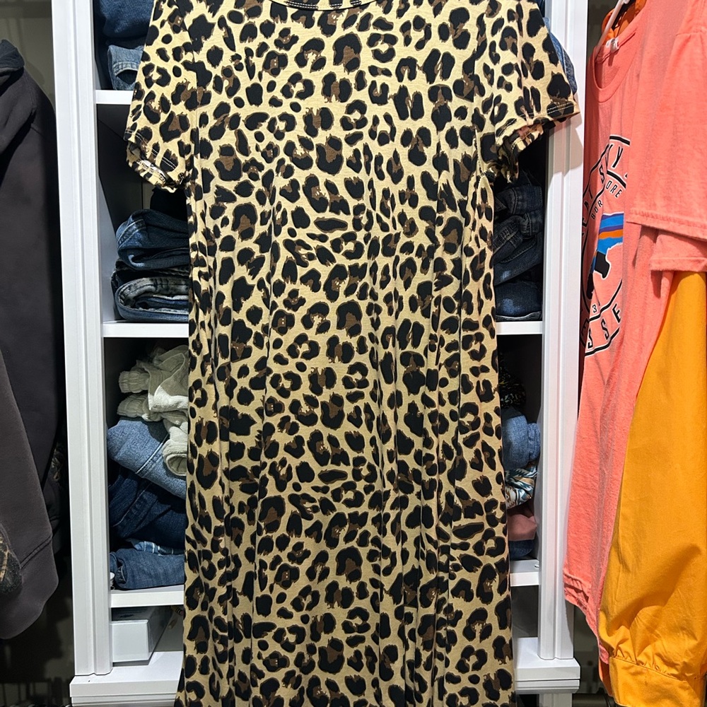 LuLaRoe Animal Print Dress with Black and Gold Accents